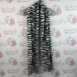 Scarf Zebra fleece soft tassles Y2K Print Black and White Scarf